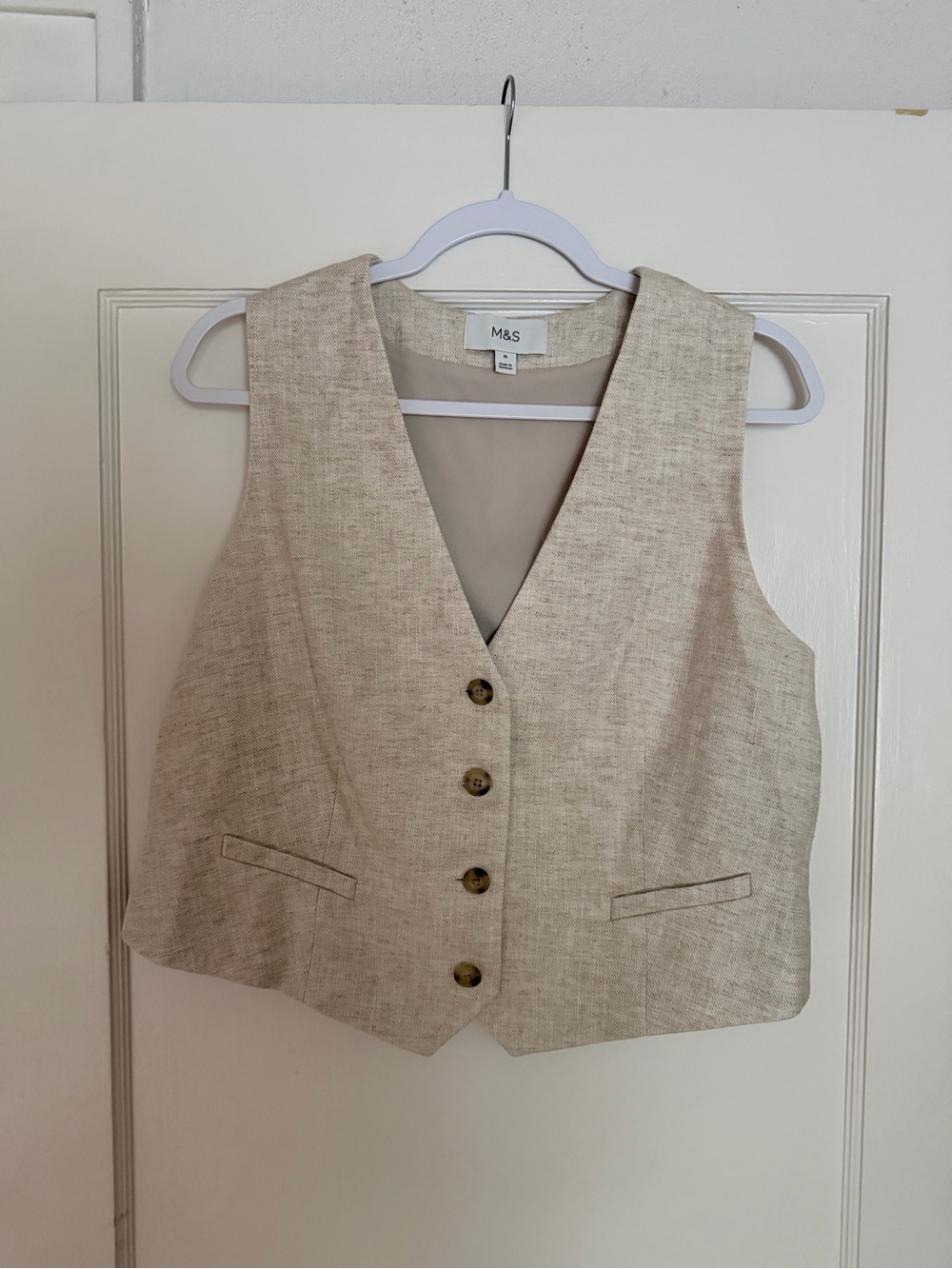 Marks & Spencer Beige Sleeveless Linen-Blend Vest